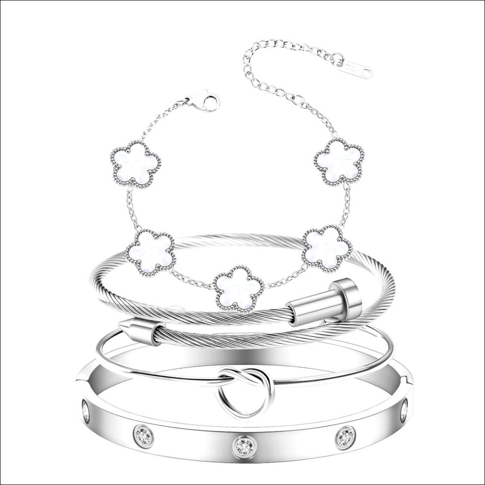 4-Piece Stackable Floral Bangle Bracelets Set, St… - image 1